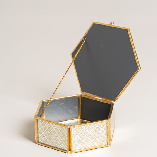 Linea metal alhajero espejado dorado hexagonal Seiya 13x13x5