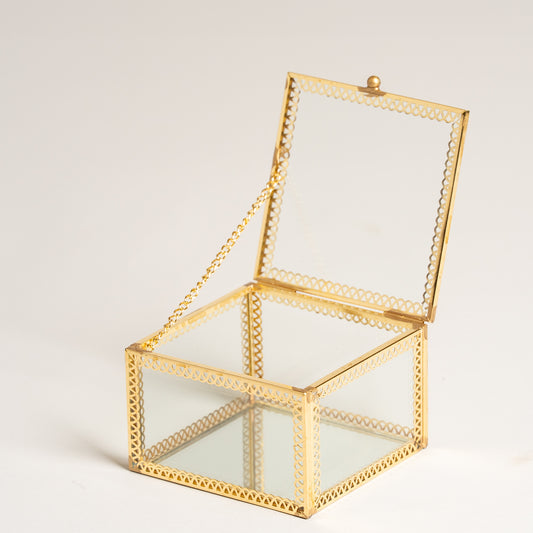 Linea metal alhajero espejado dorado cuadrado Athena 9x9x6 cm