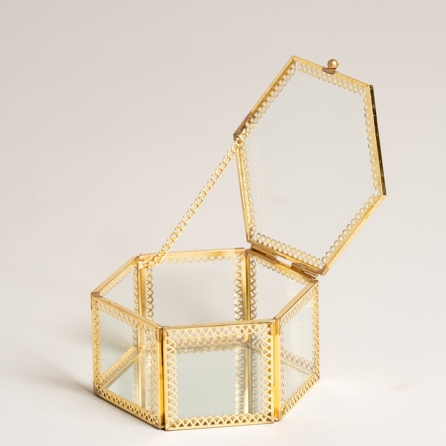 Linea metal alhajero espejado dorado hexagonal Asgard 10x10x6 cm