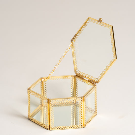 Linea metal alhajero espejado dorado hexagonal Asgard 10x10x6 cm