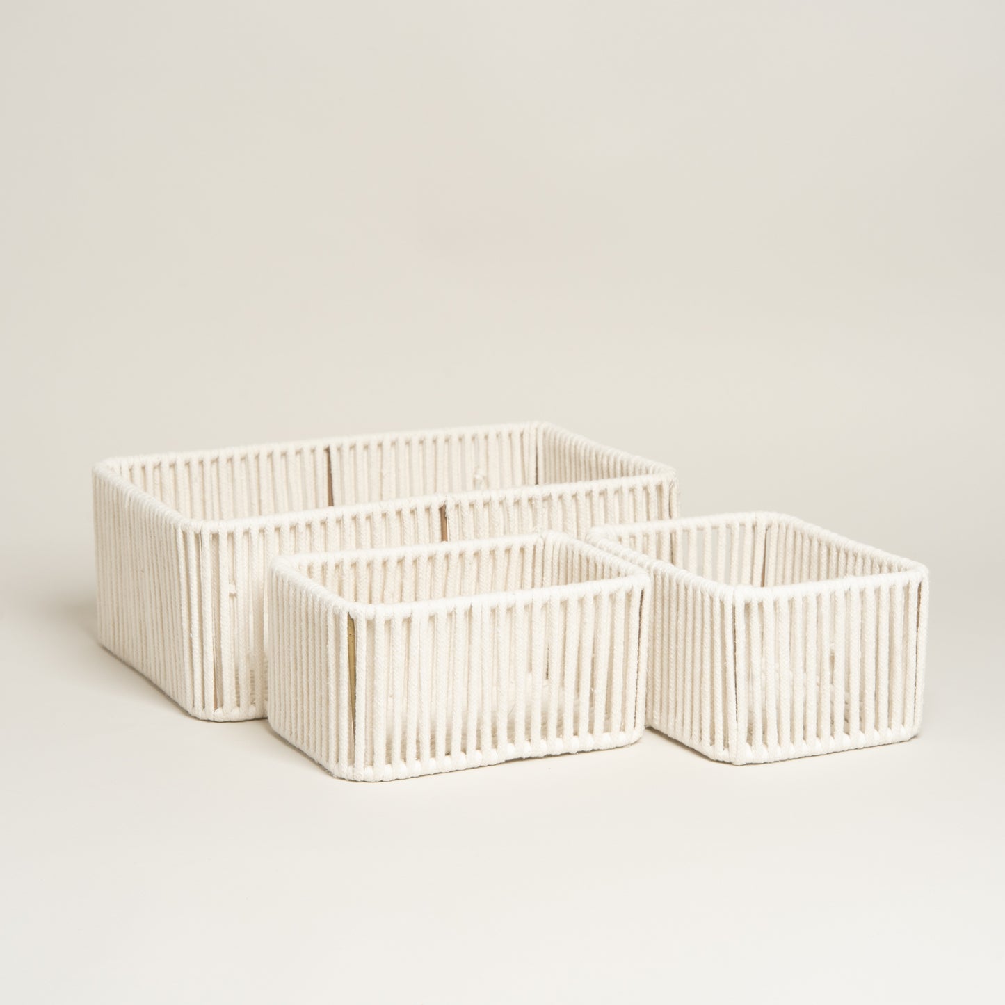 Canasto rectangular Stripey blanco set x 3 23x32x12 i 14x19x10 cm