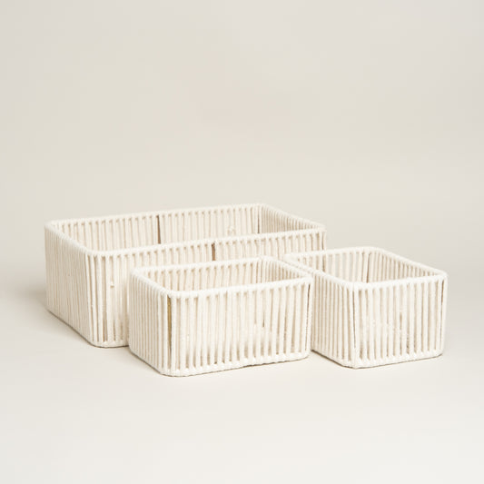 Canasto rectangular Stripey blanco set x 3 23x32x12 i 14x19x10 cm