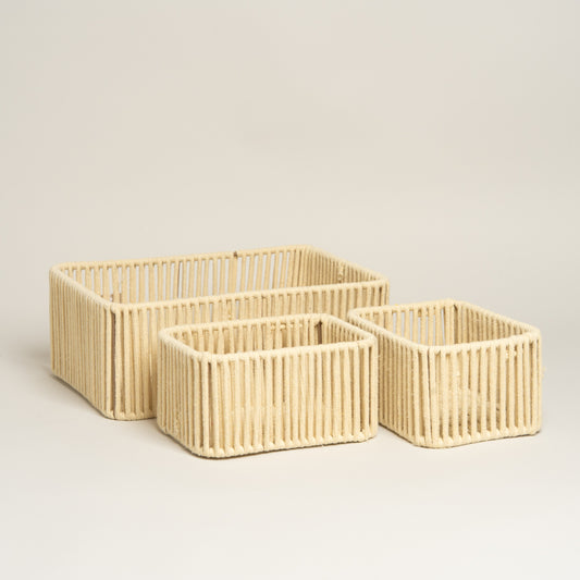 Canasto rectangular Stripey marron set x 3 23x32x12 i 14x19x10 cm