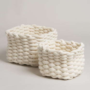 Cesto de algodon Tesstana blanco set x 2 17x17x12 I 21x21x13 cm