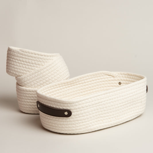 Cesto de algodon Silbion set x 4 crema 36x21x10 i 18x11x8 cm