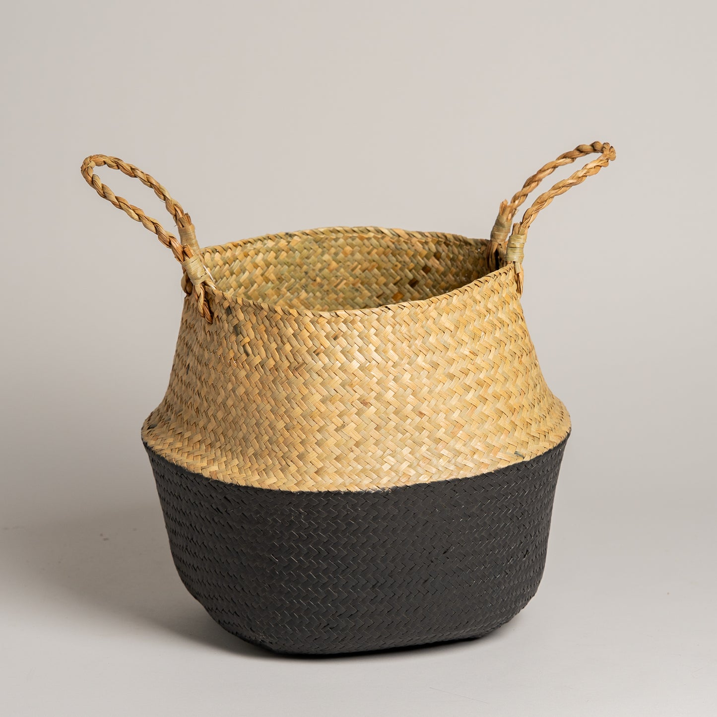 Cesto de palma estilo vietnamita natural y negro 35x29 cm