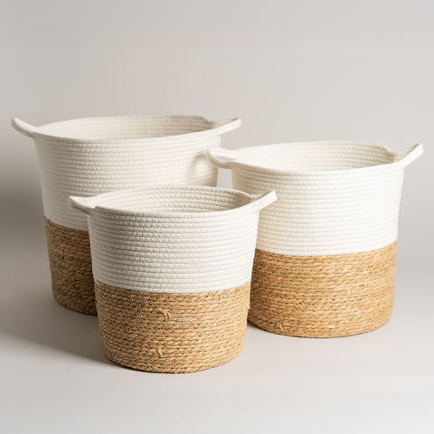 Cesto de seagrass y cuerda XL Set x 3 39x38 I  35x34 I 31x30 cm