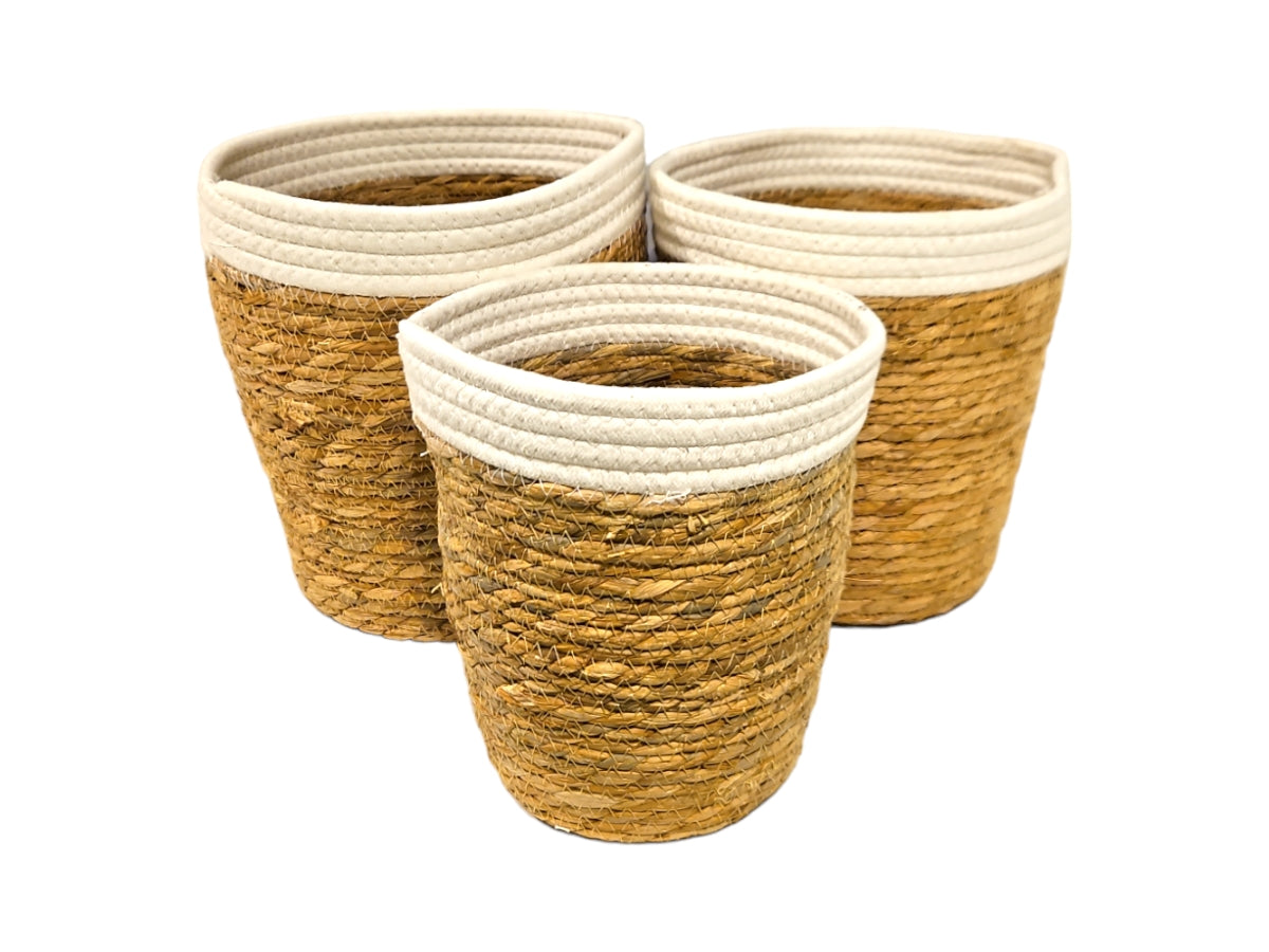 Cesto de seagrass Arbok blanco set x 3 15x22 I 17x24 I 21x27 cm