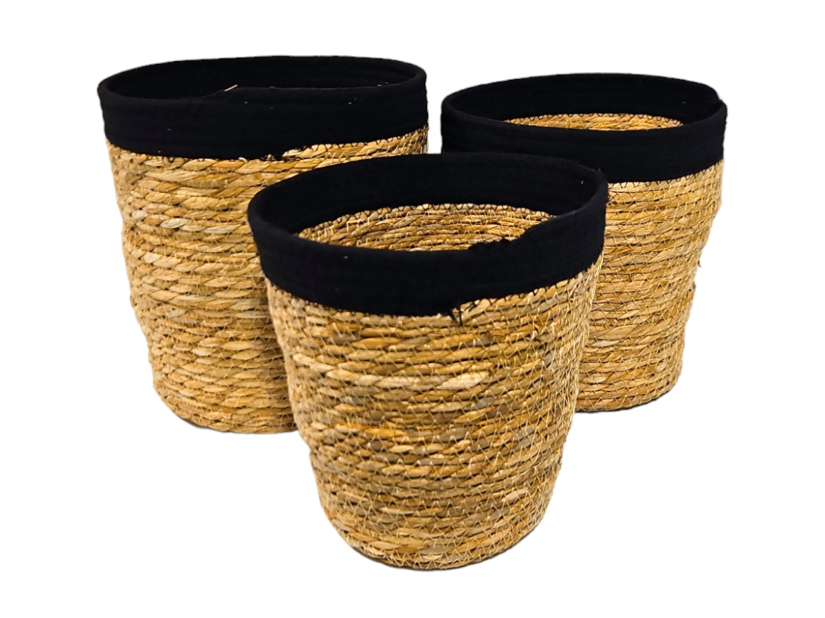 Cesto de seagrass Arbok negro set x 3 15x22 I 17x24 I 21x27 cm