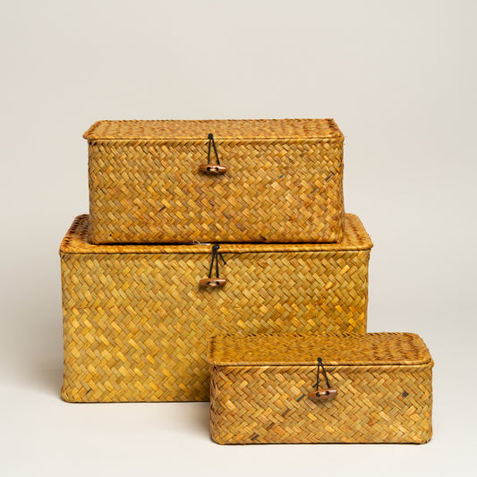 Caja de seagrass set x 3 Hooken 23x13x9 i 29x19x13 i  35x25x18 cm