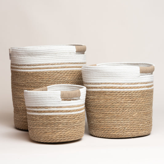 Cesto de seagrass ashford blanco set x 3 20x25 i 30x31 i 25x39 cm