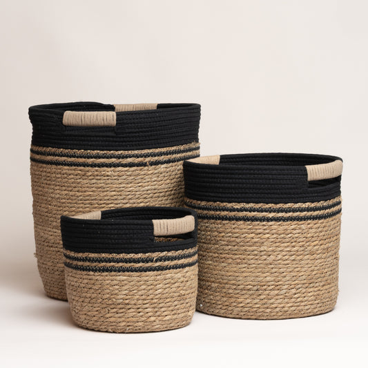 Cesto de seagrass ashford negro set x 3 20x25 i 30x31 i 25x39 cm