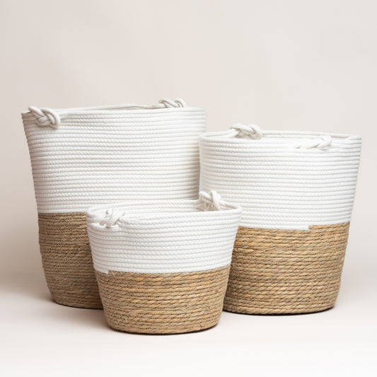 Cesto de seagrass holborn blanco set x 3 30x29 i 34x34 i 41x43 cm