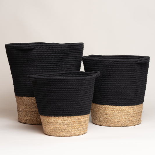 Cesto de seagrass holborn negro set x 3 30x29 i 34x34 i 41x43 cm