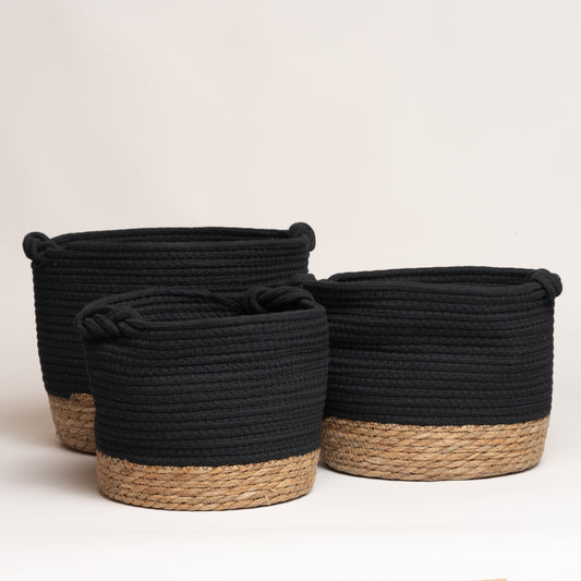 Cesto de seagrass brixton negro set x 3 25x20 i 27x22 i 30x24 cm