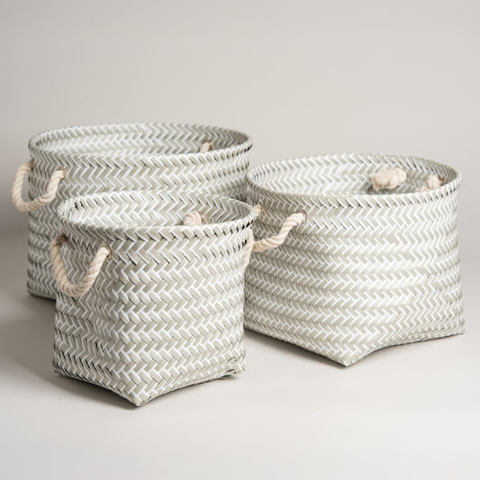 Cesto redondo Bridge gris y blanco tramado Set x 3 37x29 I 33x27 I 28x24 cm