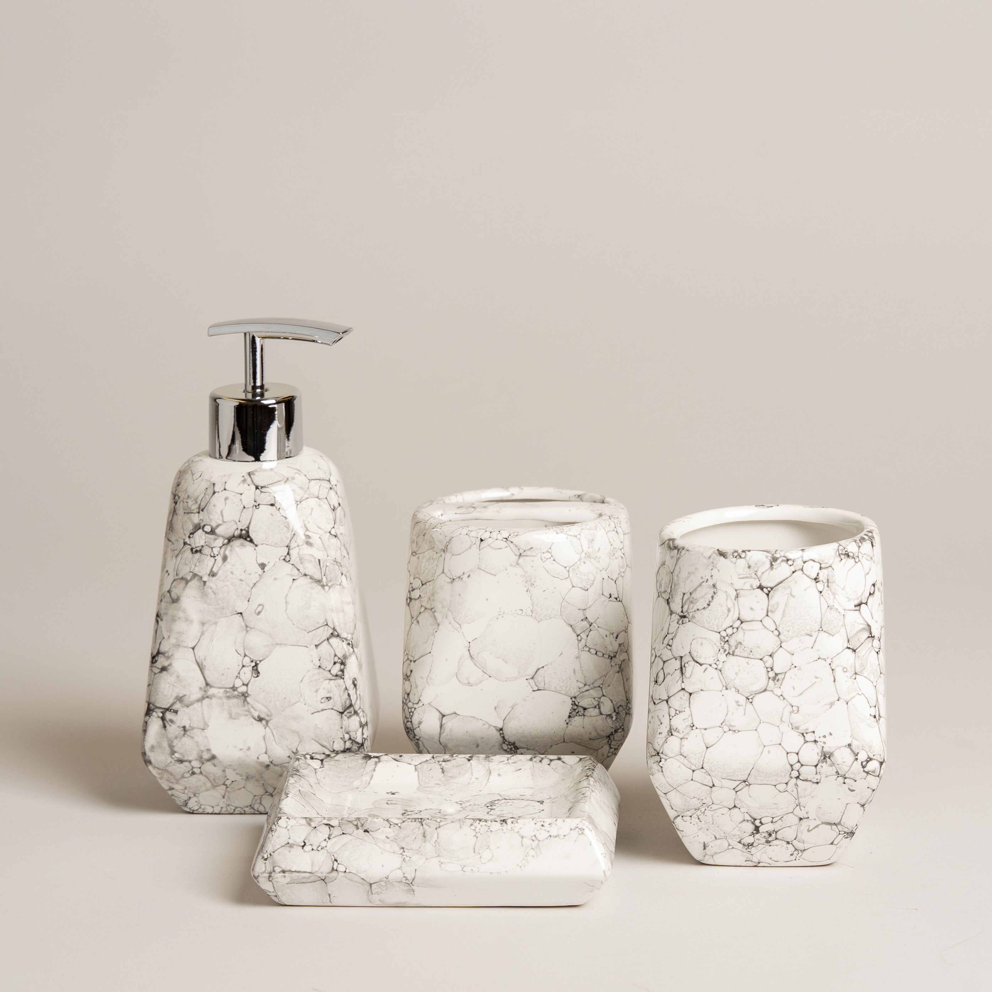 Dispenser para baño de ceramica simil marmol set
