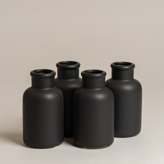 Jarron cuello alto negro set x 4  7x14 cm
