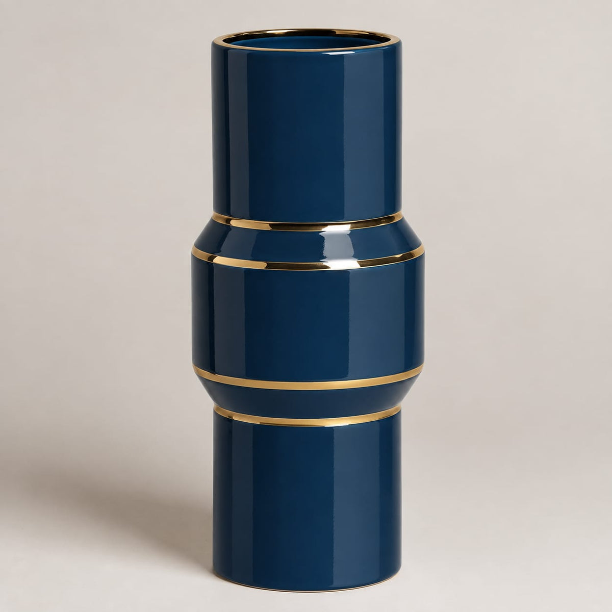 Jarron ceramica Lux azul y dorado 10x30 cm