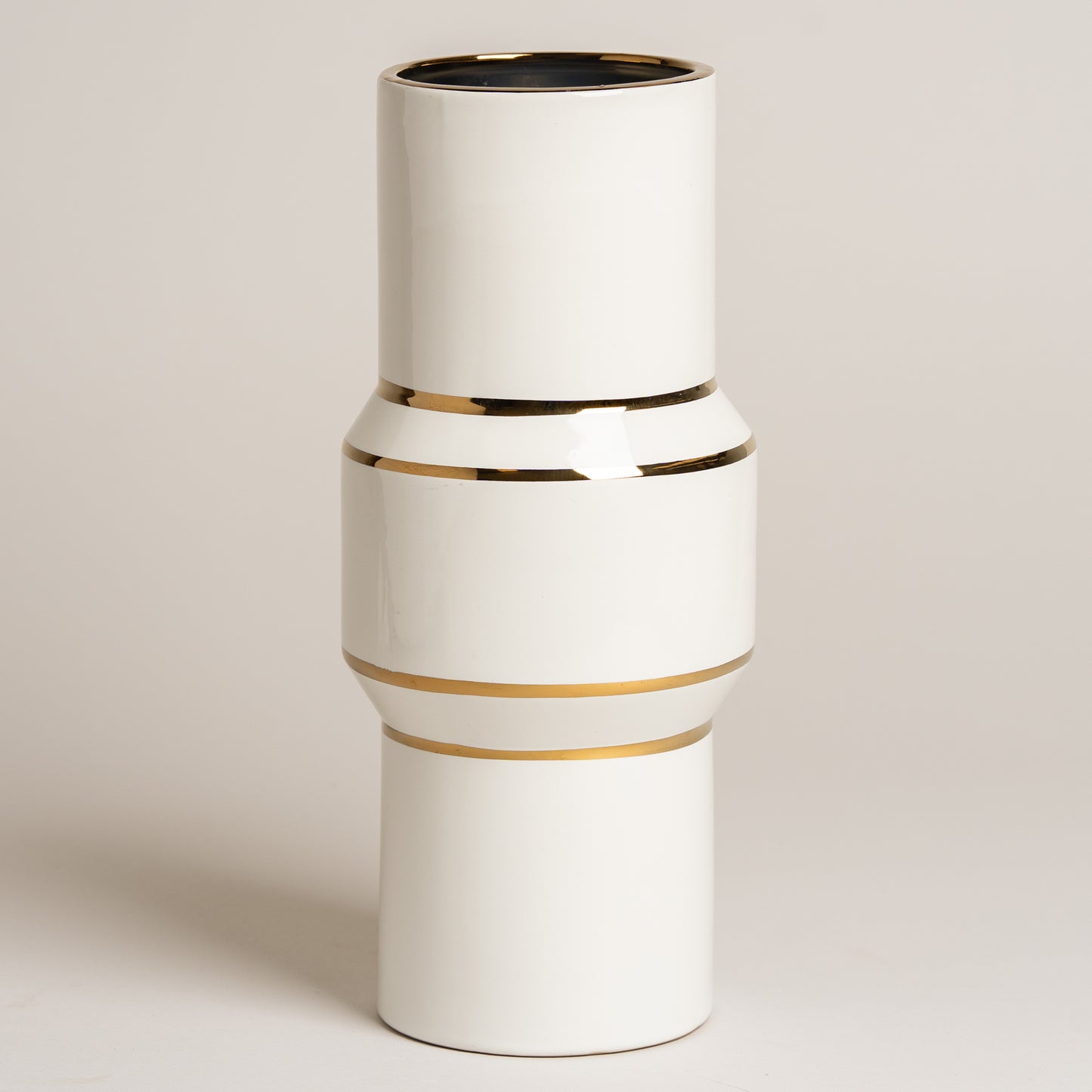 Jarron ceramica Lux blanco y dorado 10x30 cm