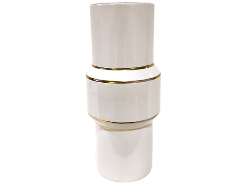 Jarron ceramica Lux blanco y dorado 10x30 cm