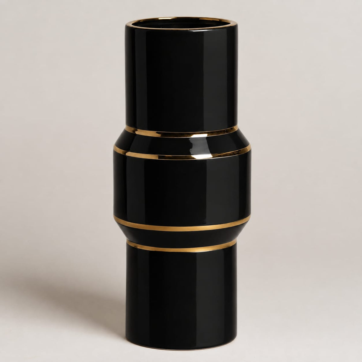 Jarron ceramica Lux negro y dorado 10x30 cm