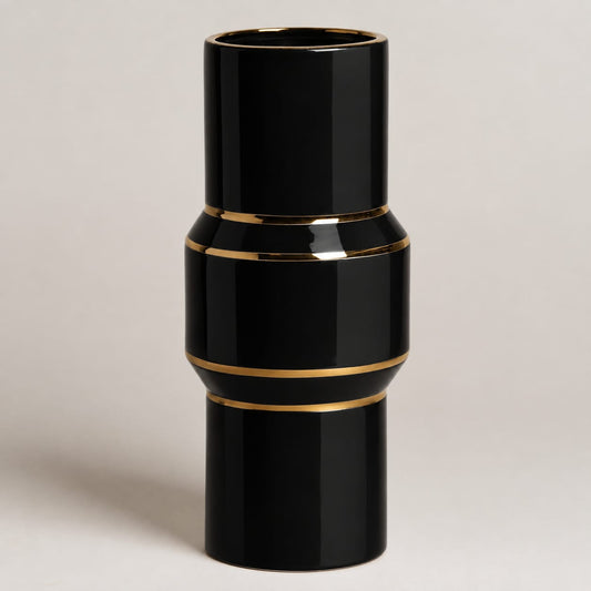 Jarron ceramica Lux negro y dorado 10x30 cm