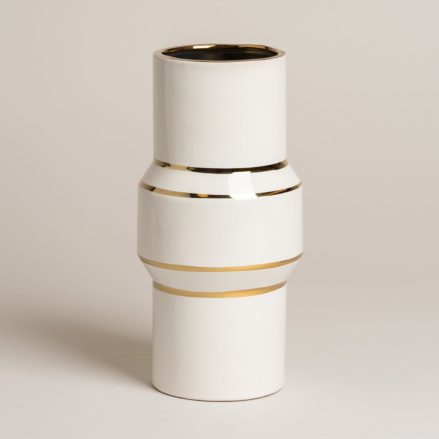 Jarron ceramica Lux blanco y dorado 10x25 cm