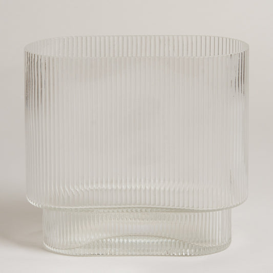 Florero de vidrio oxford transparente chato 20x19 cm