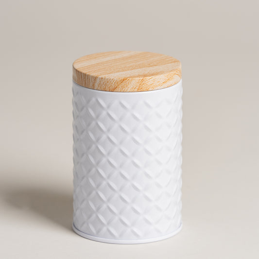 Lata tapa tipo madera base blanca 7x11 cm