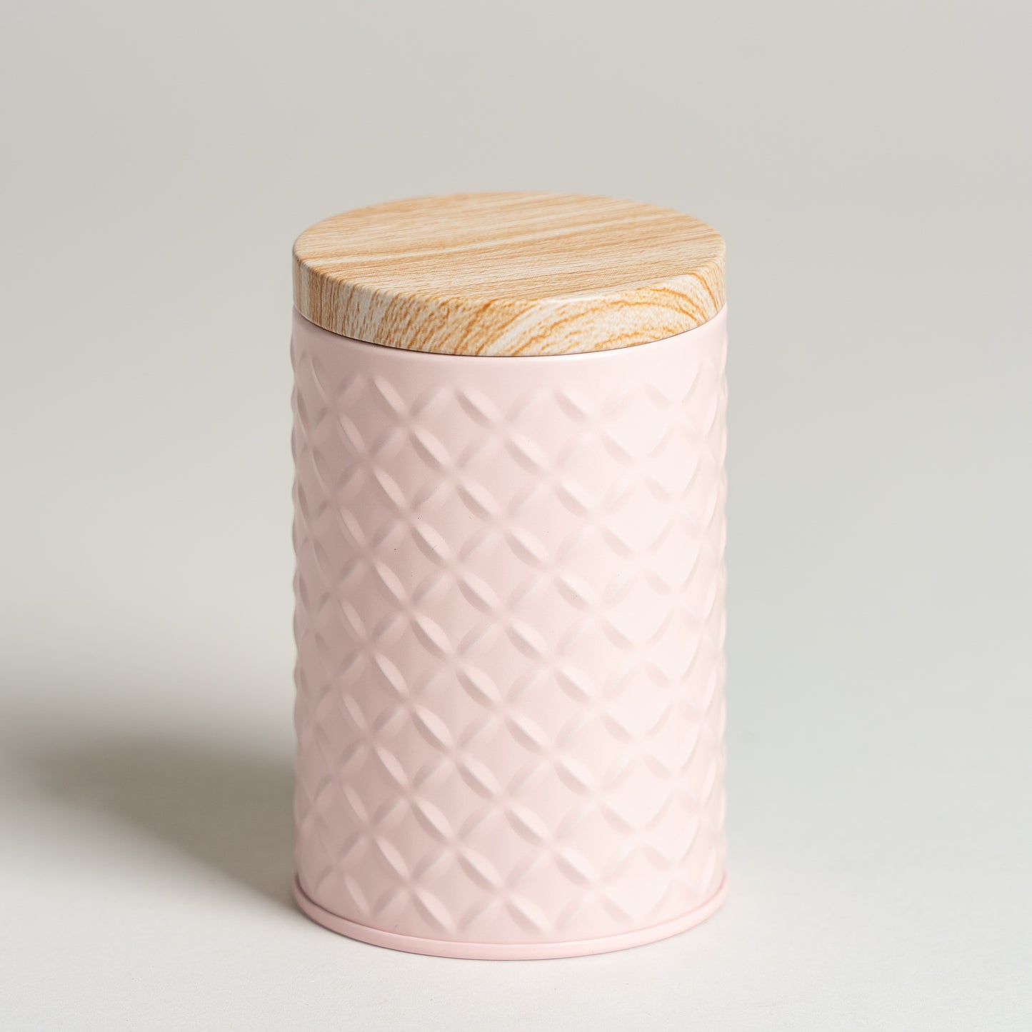 Lata tapa tipo madera base rosa 7x11 cm