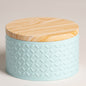 Lata tapa tipo madera base celeste 13x8 cm