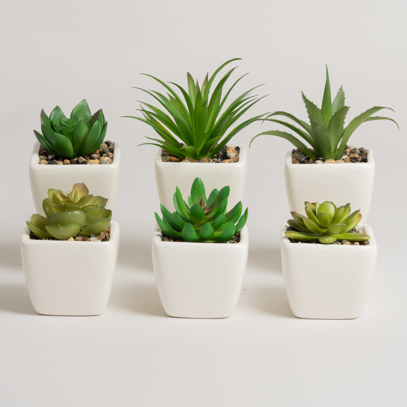 Macetas planta artificial ceramica blanca cuadrada Set x 6 7x7x10 cm