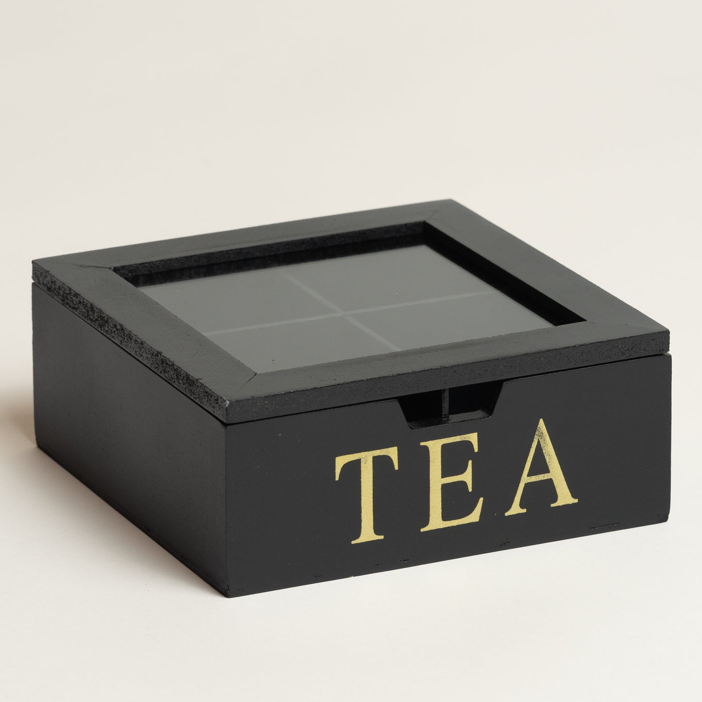 Caja de te madera 4 divisiones Blacky 18x18x7 cm