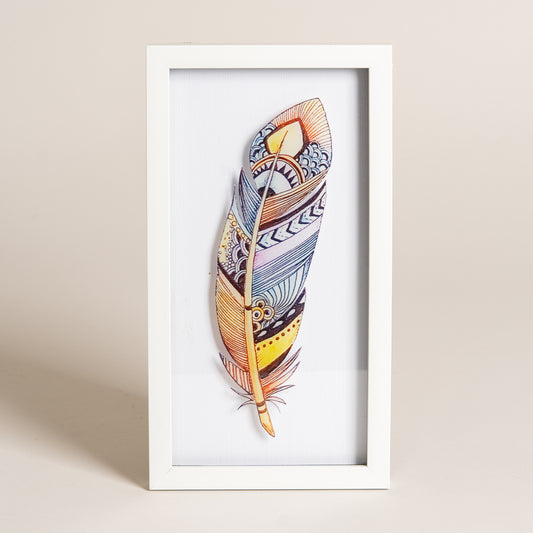 Cuadro de madera MDF pluma blancos 17x32 modelo 1