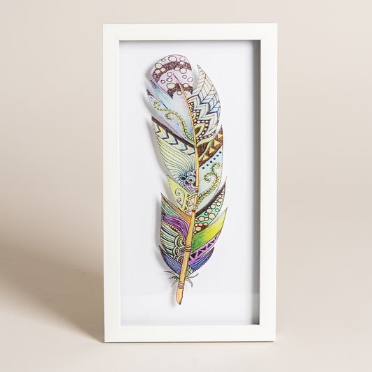 Cuadro de madera MDF pluma blancos 17x32 modelo 2