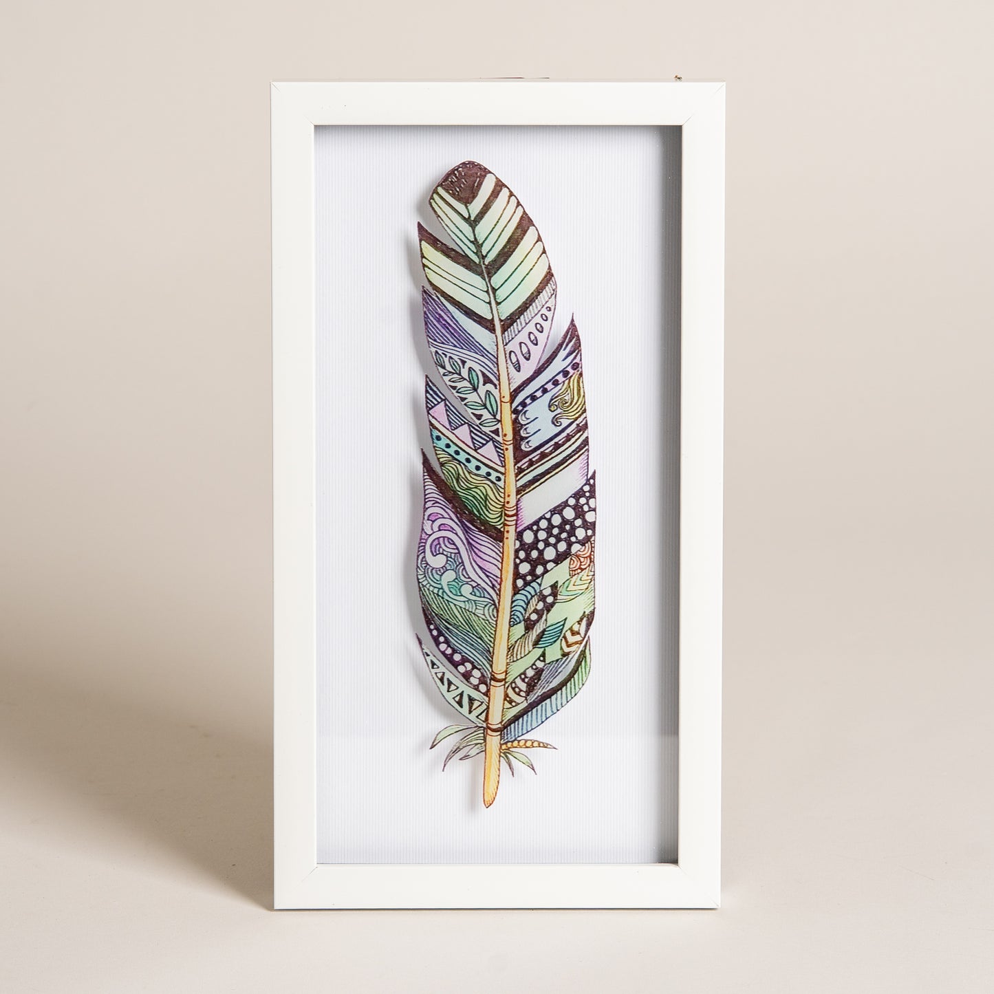 Cuadro de madera MDF pluma blancos 17x32 modelo 3