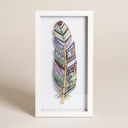 Cuadro de madera MDF pluma blancos 17x32 modelo 3