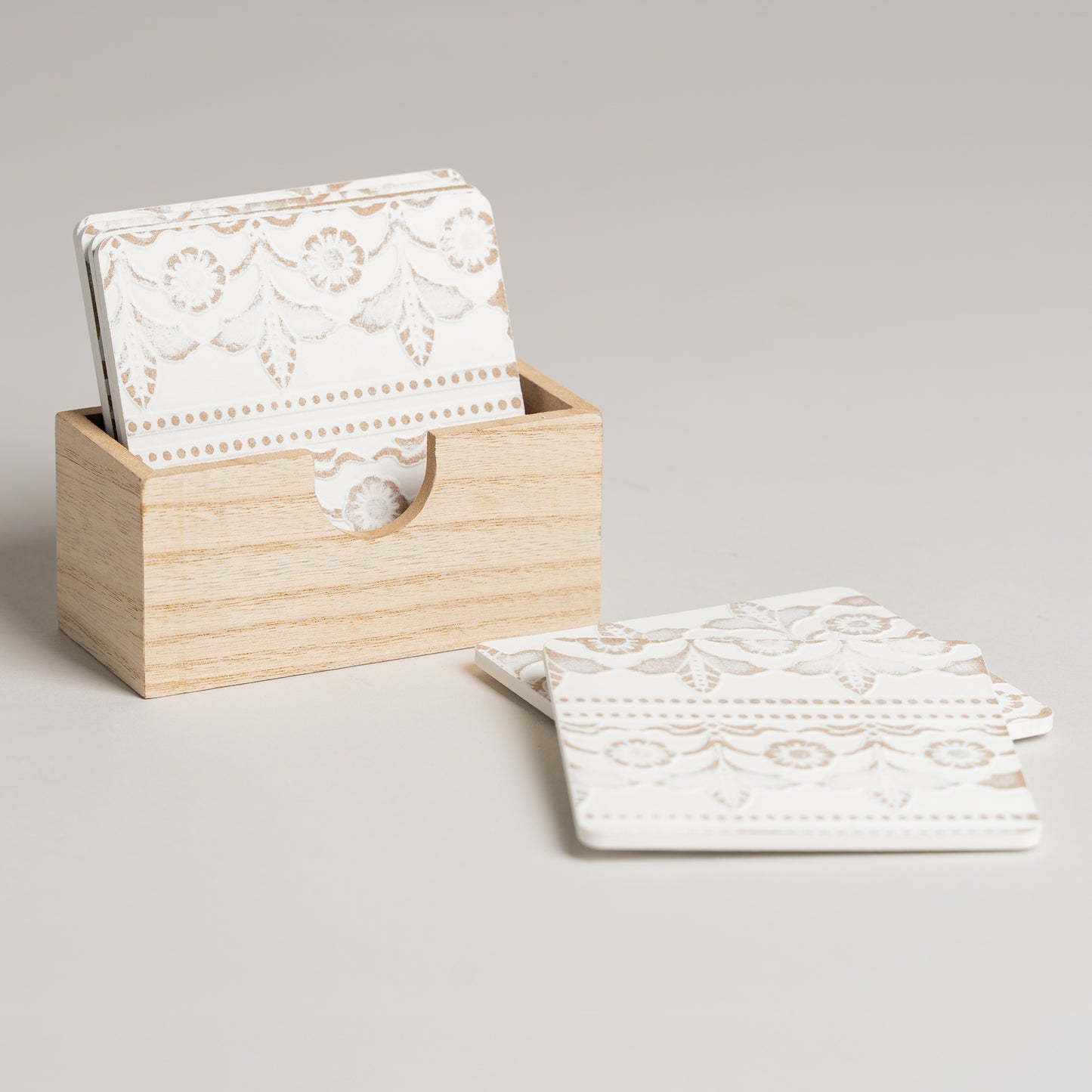 Posavasos cuadrados de madera tramada blanco set x 6 10x10 cm