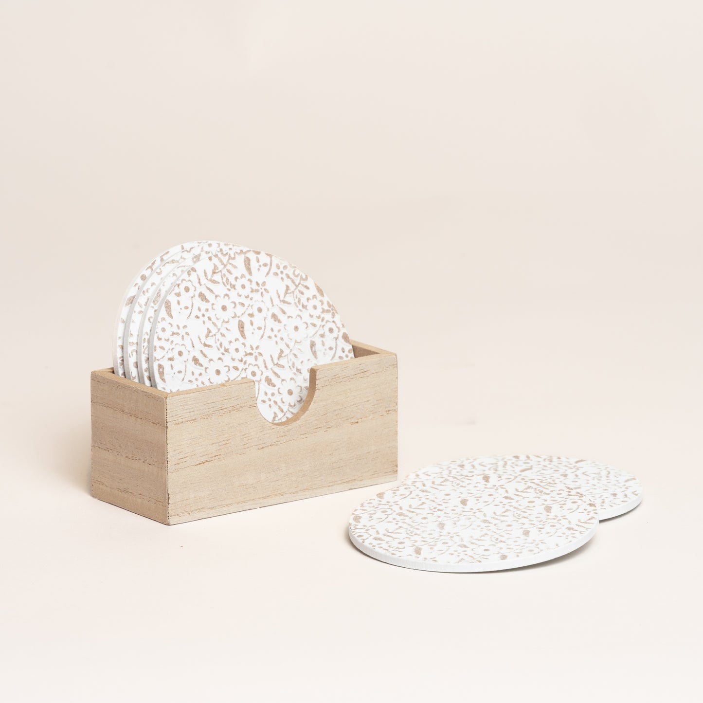 Posavasos redondo madera tramado blanco set x 6 10cm diam