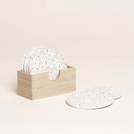 Posavasos redondo madera tramado blanco set x 6 10cm diam