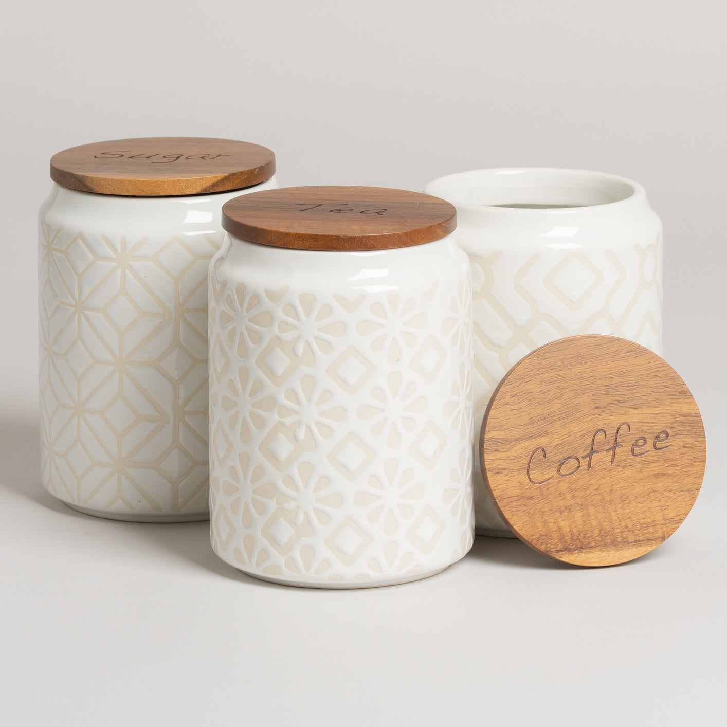 Frasco hermetico de ceramica set x 3 blanco 15x10cm