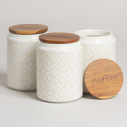 Frasco hermetico de ceramica set x 3 blanco 15x10cm