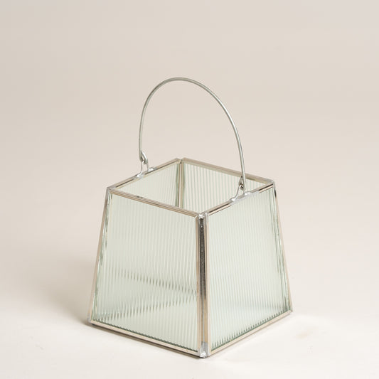Linea metal fanal vidriado plateado posavela Shiryiu 9x9x10 cm