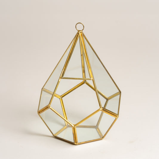 Linea metal terrario de vidrio dorado piramide 14x20 cm