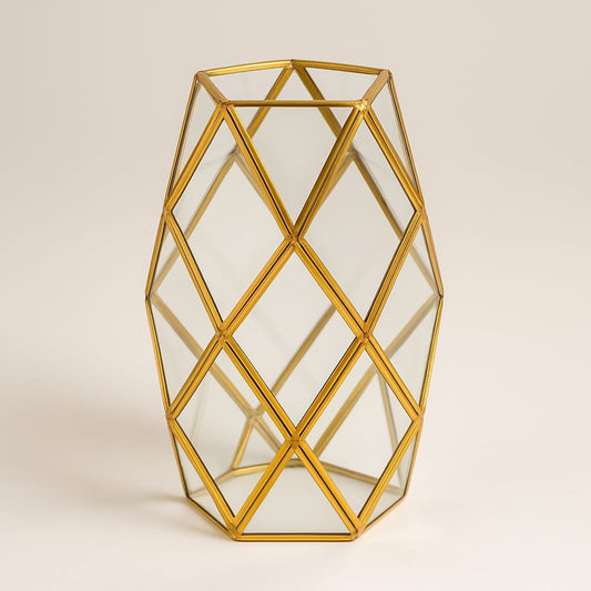 Linea metal terrario de vidrio dorado xl oval 15x21 cm