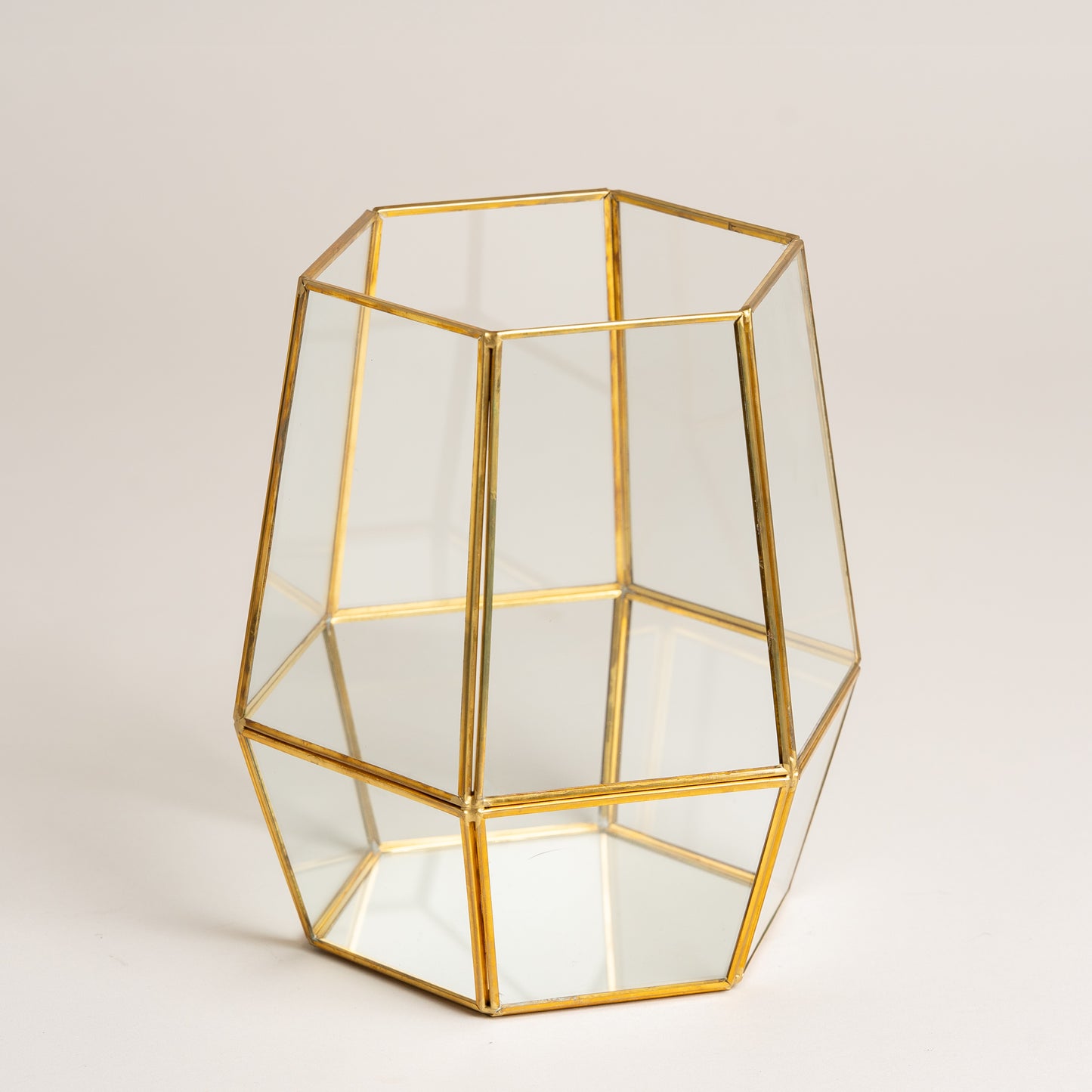 Linea metal terrario de vidrio Norwich dorado 15x20 cm