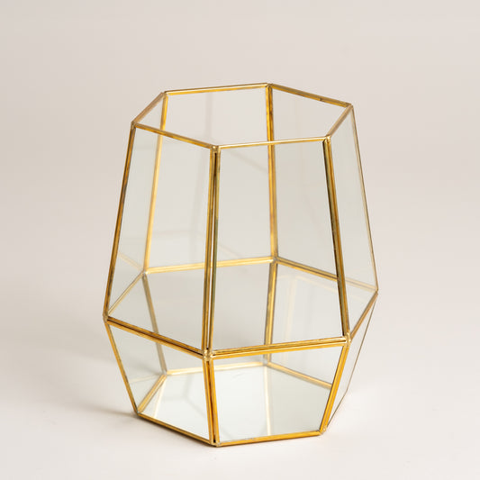 Linea metal terrario de vidrio Norwich dorado 15x20 cm