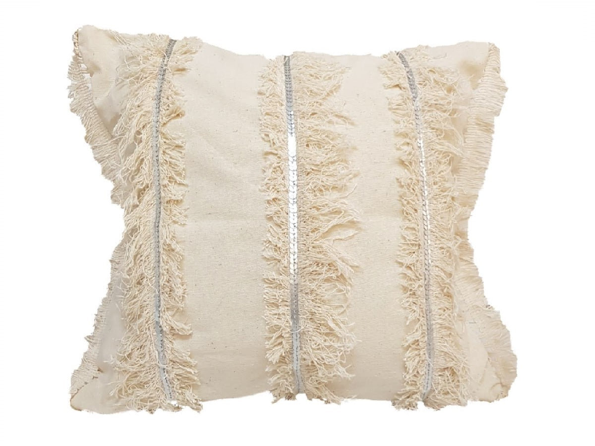 Textil Almohadon de lienzo crudo tiras verticales plata mate 50x50 cm