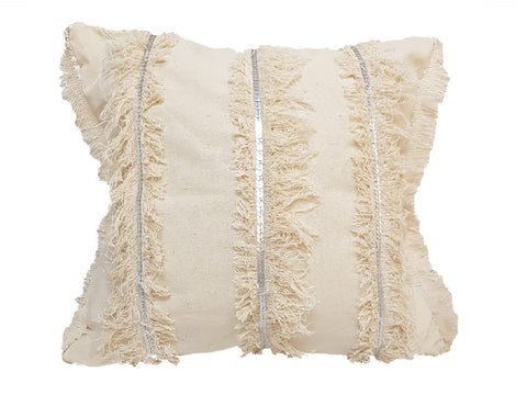 Textil Almohadon de lienzo crudo tiras verticales plata mate 50x50 cm